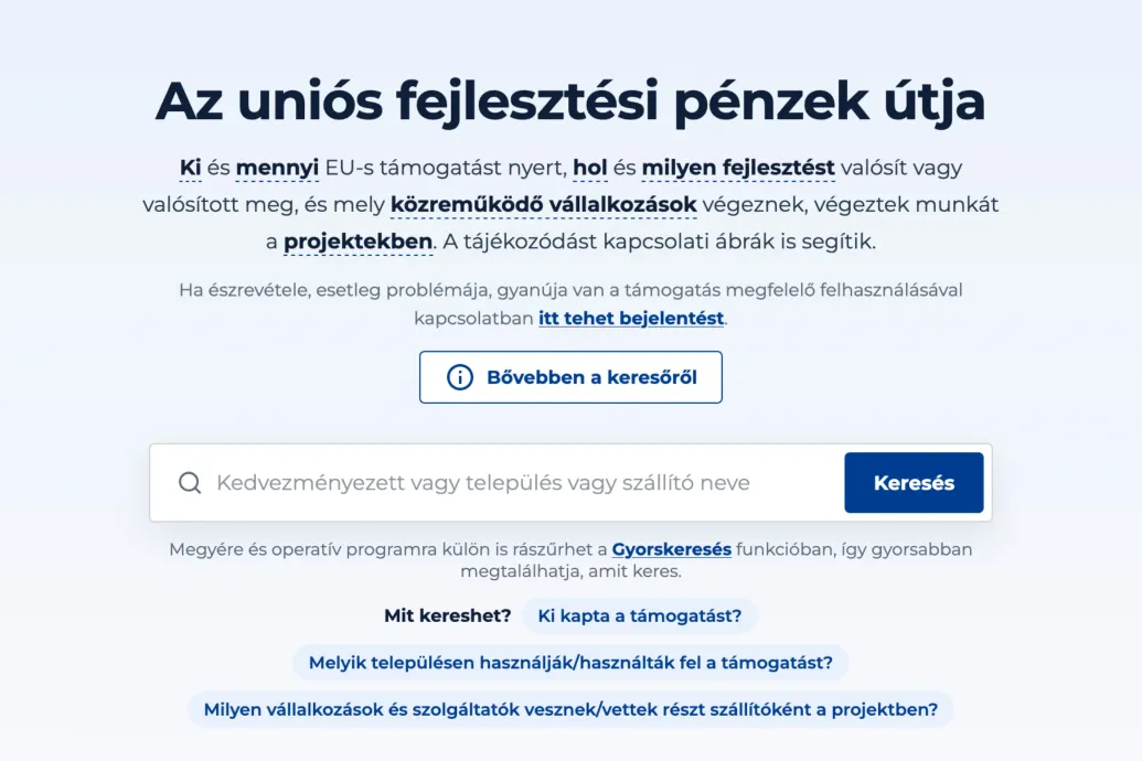 A kormány kereshető adatbázist hozott létre az EU-s támogatásokról